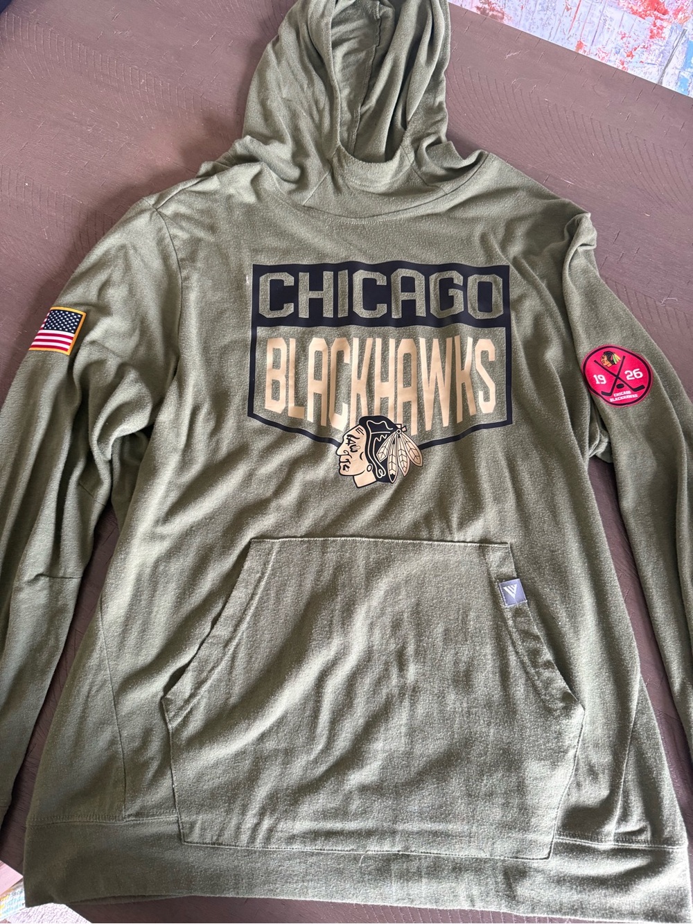 Chicago Blackhawks Olive Green Crewneck Hooded Sweater